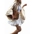 thumbnail image 2 of Veste Bombardier Bouffante pour Femmes Surdimensionnée Décontractée de Rue à Manches Chauve-Souris avec Col Rabattu et Fermeture Éclair Blanc Laiteux S, 2 of 7