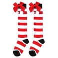 thumbnail image 2 of Girl Christmas Thigh High Socks Striped Teen Girls Over the Knee Long Socks with Bowknot Holiday Knit Stockings Gift, 2 of 5