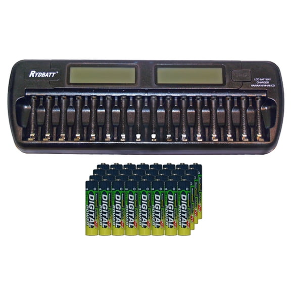 16 Bay AA / AAA LCD Battery Charger   32 AAA 1200 mAh AccuPower NiMH Batteries