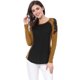 thumbnail image 3 of Camiseta Para Mujer Mangas Raglán Apliques Bordados Florales Bloque De Color Marron L Unique Bargains Camiseta, 3 of 6