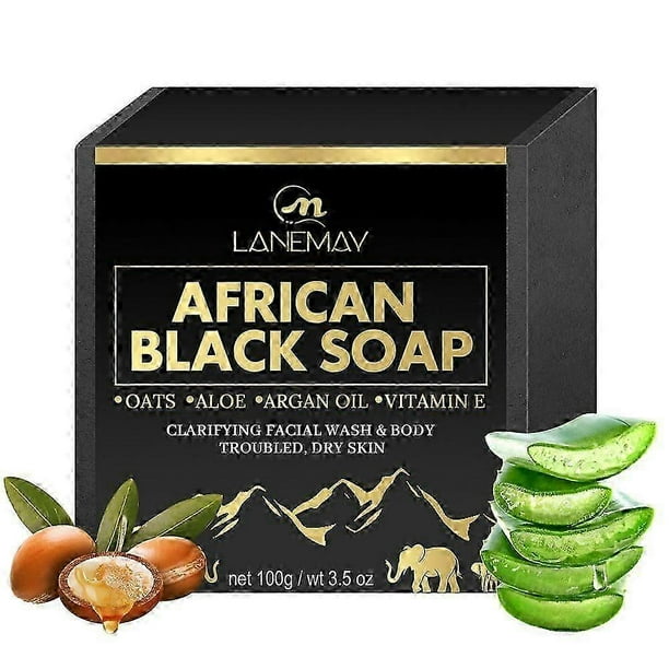African Black Soap, Raw African Black Soap for Face and Body, 100% Pure Handmade Natural Bar Soap for Acne, Dark Spots & Oily Skin, Face & Body Wash