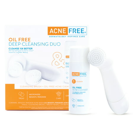 AcneFree Deep Cleansing Duo Brush & Oil-Free Acne Face Cleanser, 15X Better