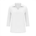 thumbnail image 5 of WCMZJ Women's 3/4 Sleeves V Neck Polo Shirts Casual Summer Tops Basic Collar Cute Tees White XXL, 5 of 6