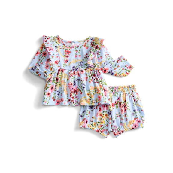 Wonder Nation Baby Girls' Long Sleeve Top and Bloomers Set, 2-Piece, Sizes 0/3M-24M