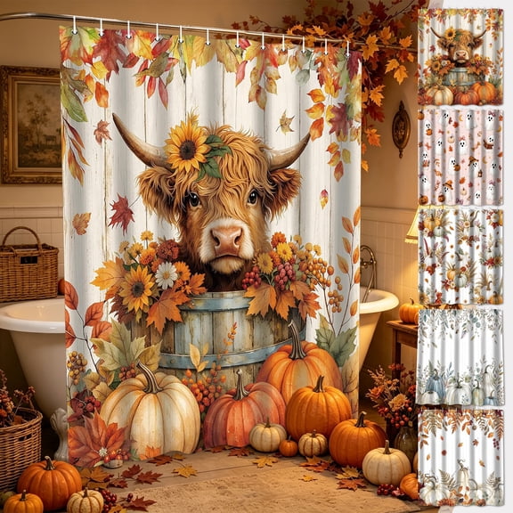 AOMXGD Halloween Shower Curtain,Polyester Fabric,Fall Pattern Design,71 X 59 Inch Waterproof Bath Curtain,Bathroom Decor With Hooks