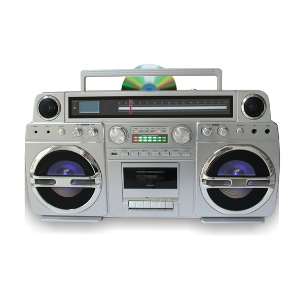 TechPlay Monster 1980S-Style Boom Box CD Player, Cassette Player/Recorder, AM/FM, USB, Bluetooth Speaker with Built-in Rechargeable Battery