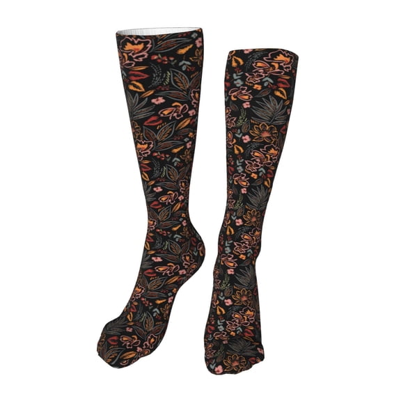 Honeii Floral Print Calf Socks Sports Socks Seamless Toe, Trouser Socks,Knee High Long Socks for Women and Men-One Size