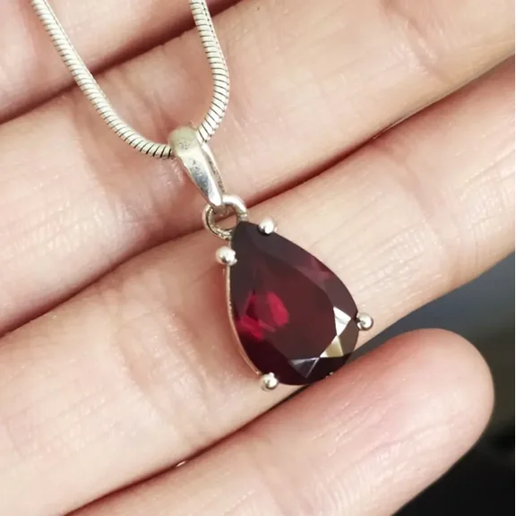 Unique Garnet Tear Drop halo Pendant 925 Sterling Silver pendant For women Anniversary Gift Jewelry For her