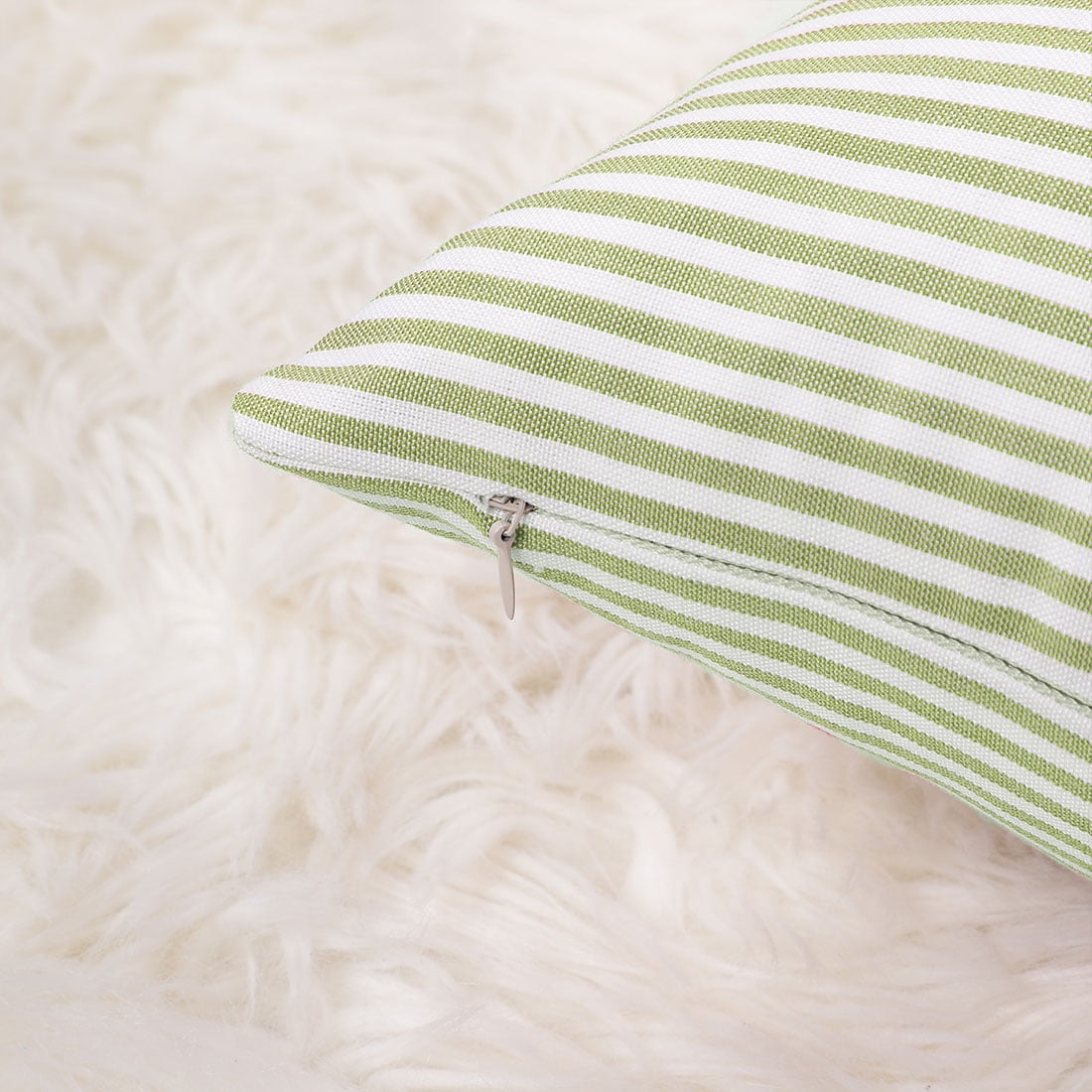 Unique Bargains Canvas Decorative Throw Pillow Cover 2-Pack Green and White 12" x 20"