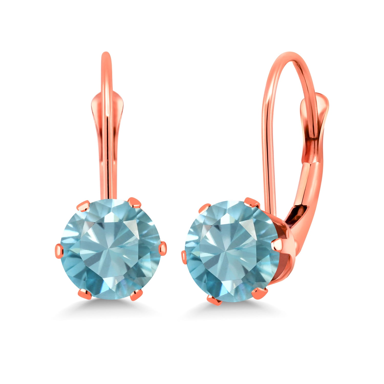 Gem Stone King Blue Zircon Leverback Earrings for Women (2.40 Cttw, Gemstone Birthstone, Round 6MM)