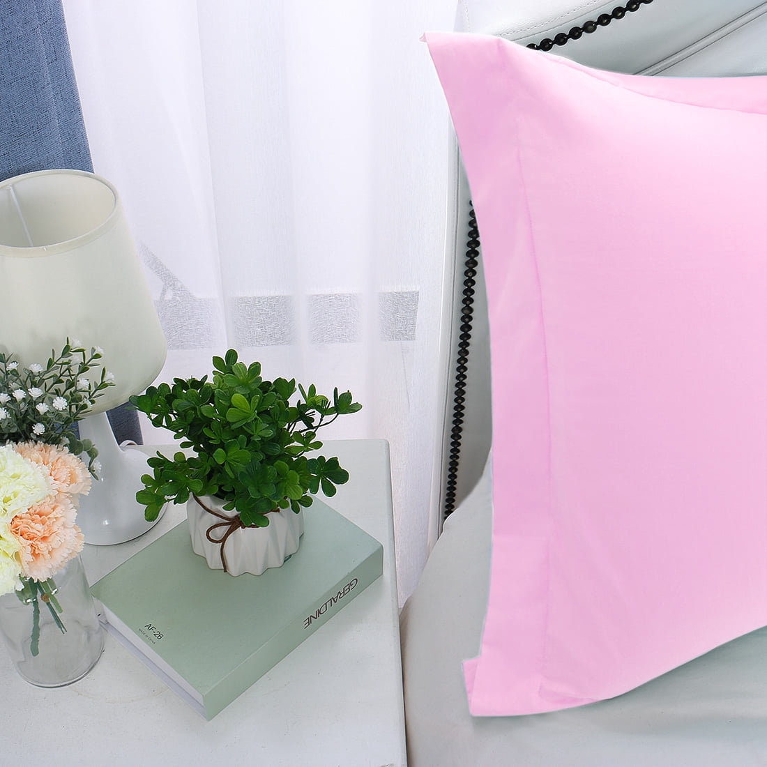 Unique Bargains 2-Pack Egyptian Cotton 300 Thread Count Solid Pillow Cases Pillow Shams  King Pink