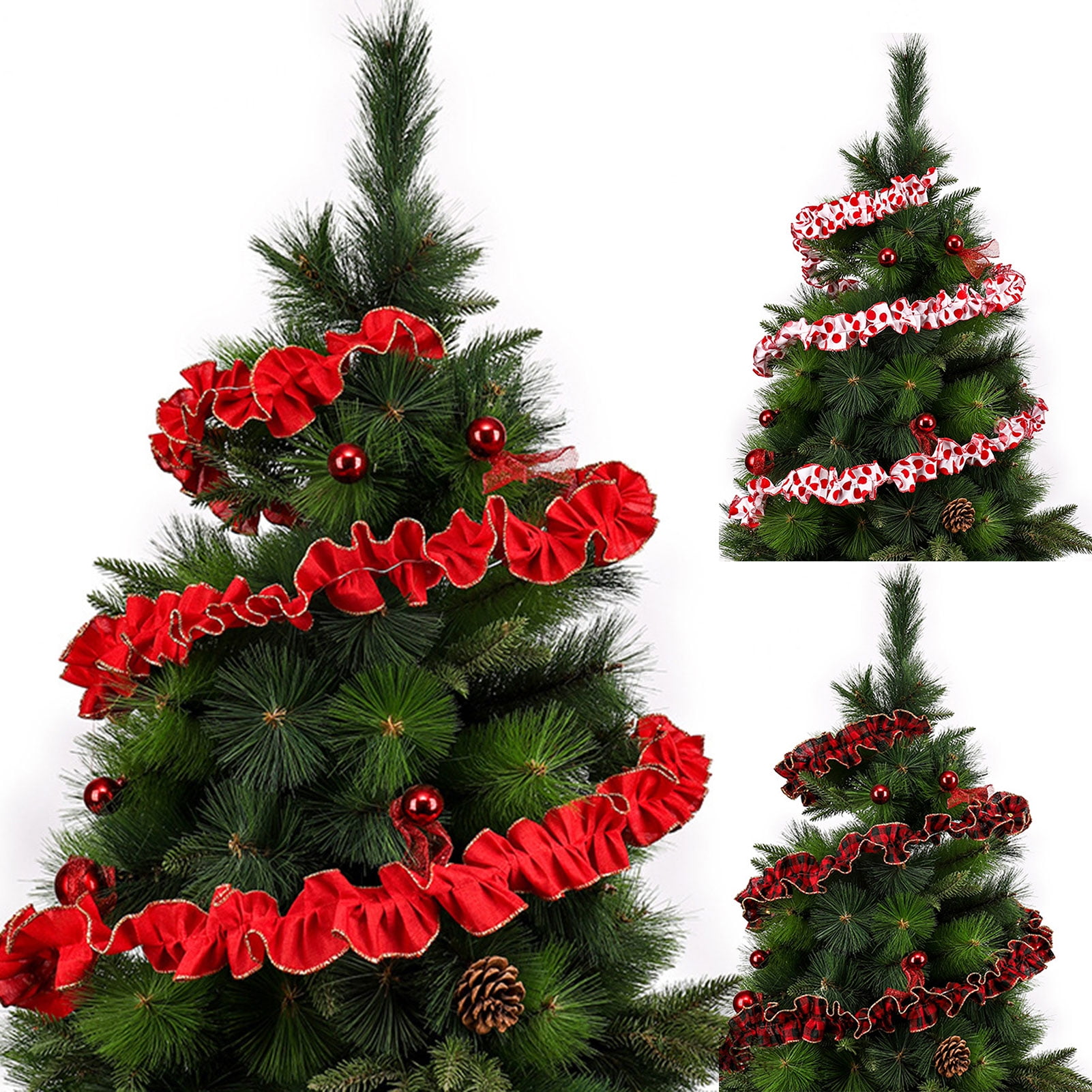 UDIYO 2 Rolls 2.8m Christmas Ribbon Wired Colorful Black And Red Plaid ...