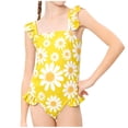 thumbnail image 2 of DAETIROS Yellow Ruffle Swimsuit for Kids Girls, Daisy Print One Piece Bathing Suit Kids 2-6T, Quick Dry & Comfortable,Size 4-5 T, 2 of 7