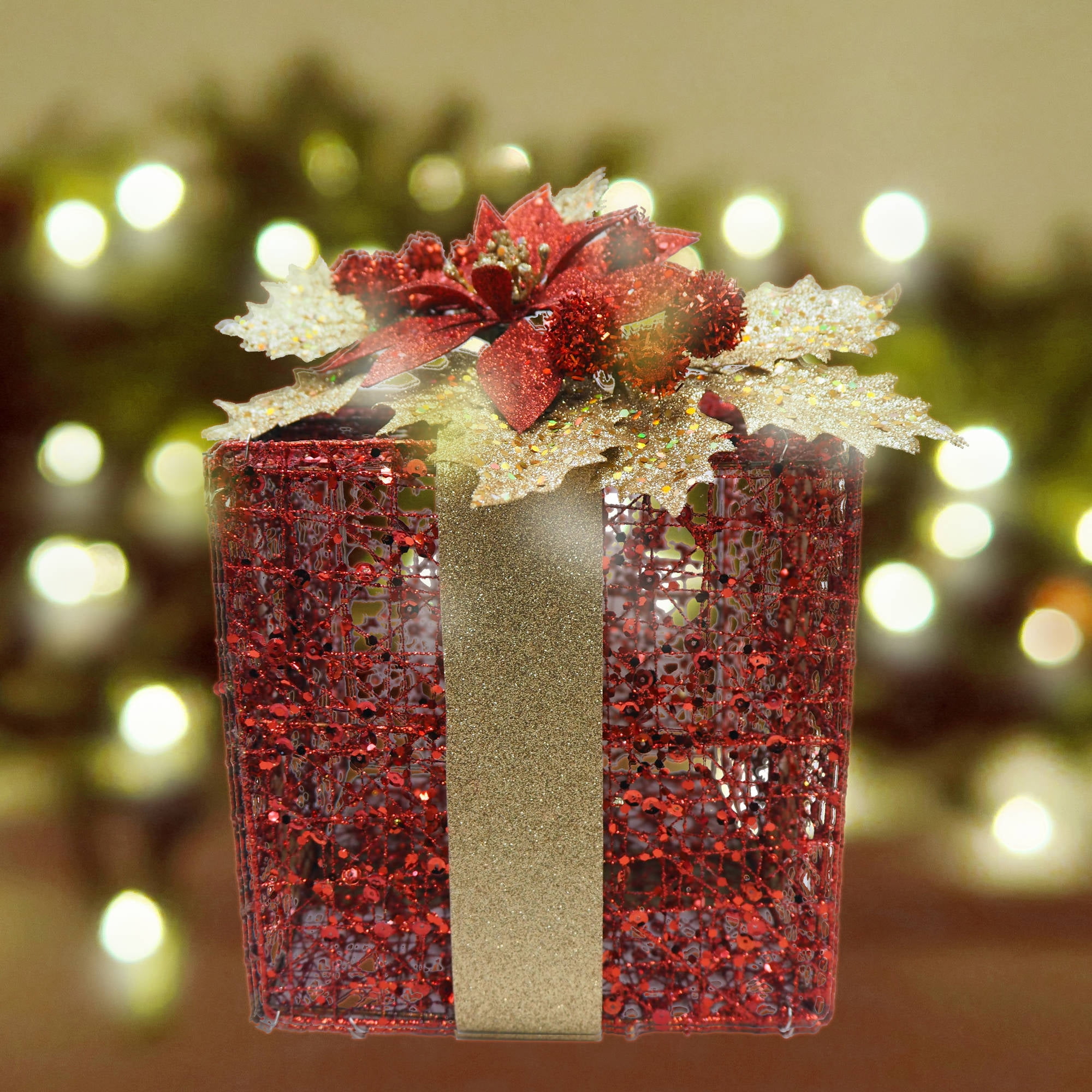 gift box holiday decor glitter wire walmart displays