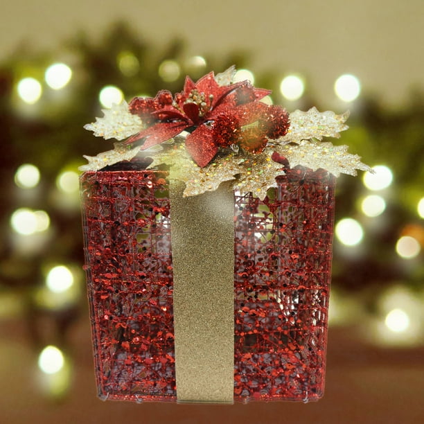 Holiday Time Glitter Wire Gift Box Decor, Red