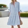 thumbnail image 2 of WTOBBY Women's Casual Long Sleeve Striped Print Lapel Shirt Dress with Button Details for Fashion Parties Everyday Wear and Office Outfits Stylish Comfortable Dress,Sky Blue L, 2 of 6