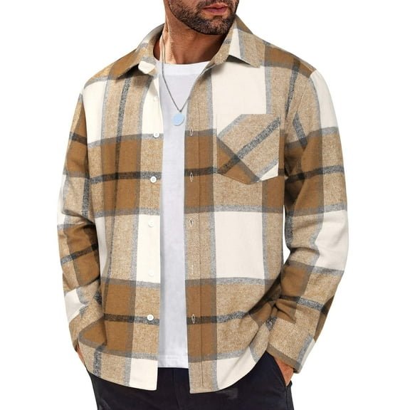 COOFANDY Mens Long Sleeve Flannel Shirt Cotton Collared Button Up Shirts Casual Plaid Shirt