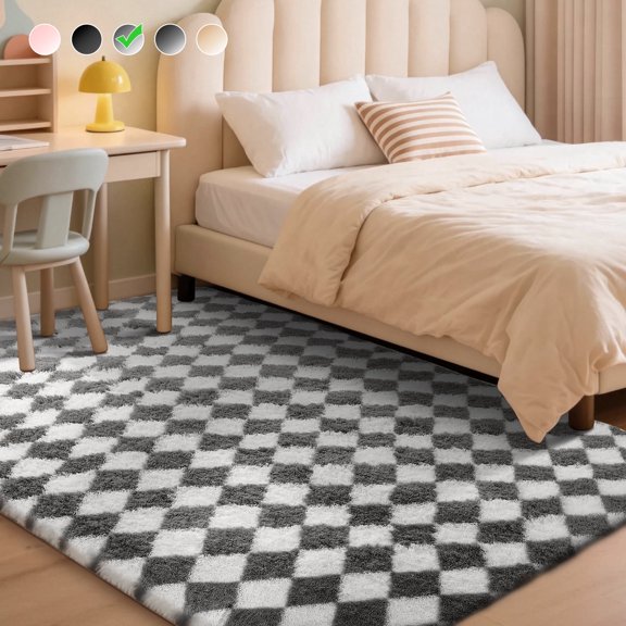 CozyDesg 4'x6' Area Rug for Living Room, Soft Fluffy Shaggy Rug, Non-Slip Fuzzy Carpet for Bedroom Nursery Home Decor,Dark Gray & White