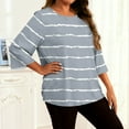 thumbnail image 4 of Smsaxvxz Womens Plus Size Tops Stripes Crew Neck T Shirts 3/4 Sleeve Blouse Summer Casual Loose Tees L-5X, 4 of 5