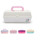thumbnail image 1 of Caboodles Pretty in Petite caja de maquillaje, dos tonos blanco sobre blanco, caja organizadora de plástico duro, 2 bandejas giratorias, espejo de moda, cierre seguro para un viaje seguro, 1 of 5
