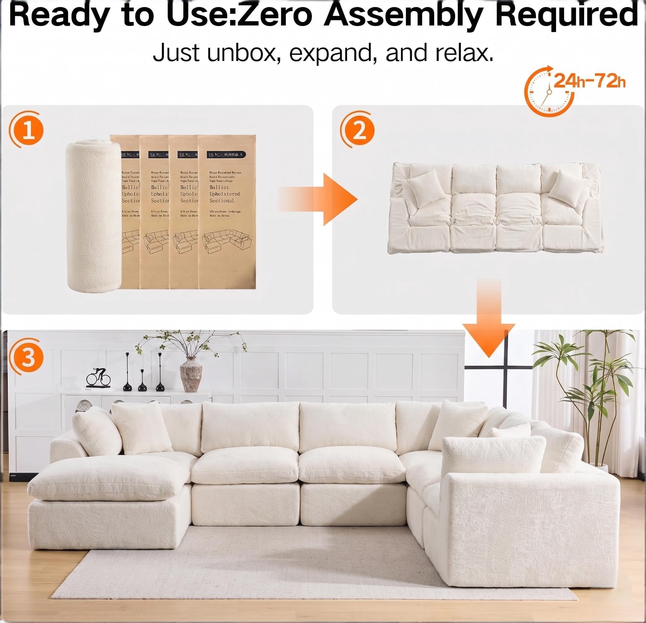 7 Seater Cloud Couch, No Assembly Required Modular Boneless Sofa, Comfy Deep Seat Sectional Sofa for Living Room, Bedroom, Apartment