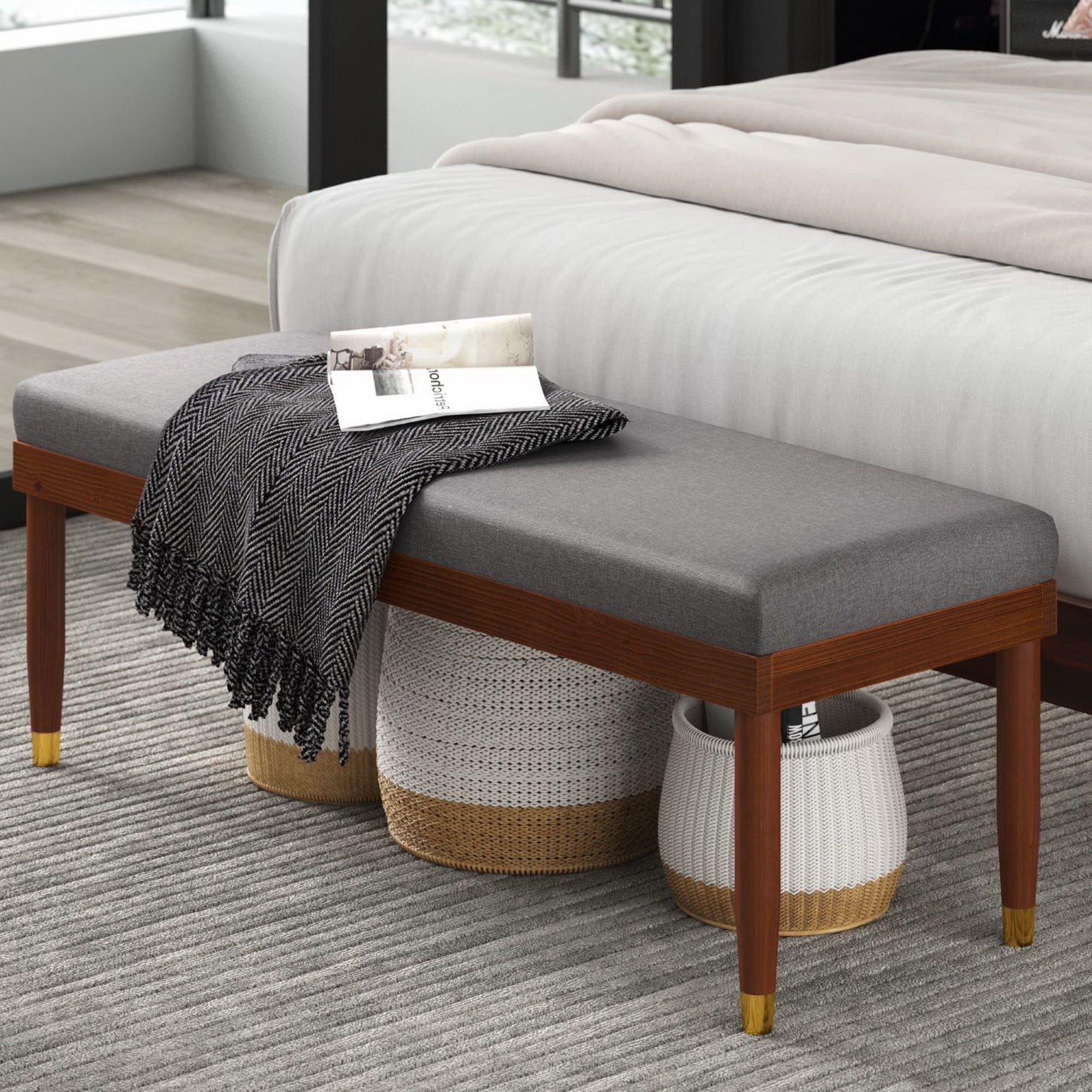 Zinus Raymond 48" x 18" Upholstered Bench, Gray