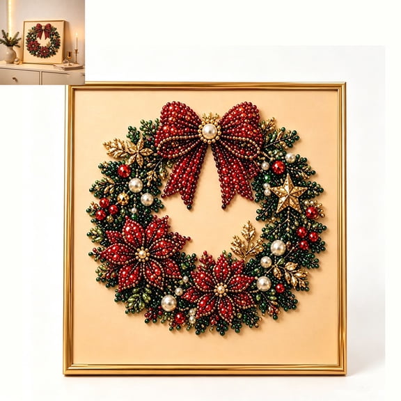 Diy Christmas Pearl Diamond Art Kit,with frame, Colorful Pearl for Holiday Wall Decor, for Beginner Seasonal Party Gift Handmade Wall Decor (Set B)