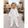 thumbnail image 5 of Cjfdfy Newborn Baby Boy Girl Fall Outfit Jumpsuit Collared Long Sleeve Button-down Pocket Solid Fall Romper Infant Crinkled Jumpsuit Soft Coming Home Fall Winter Outfit, 5 of 9