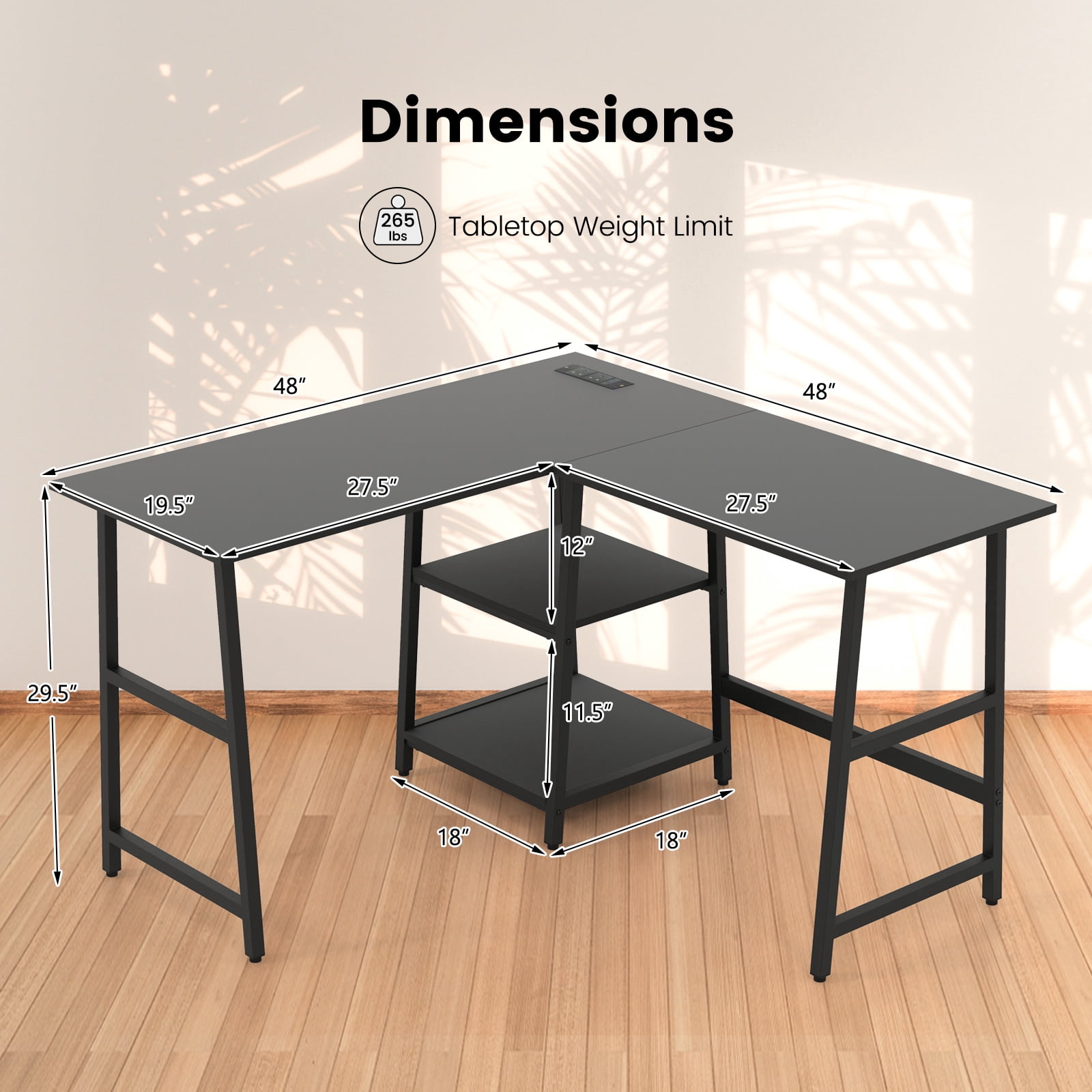 Giantex L Shaped Desk, Corner Gaming Desk w/Storage Shelves, Industrial Writing Desk Workstation, Black