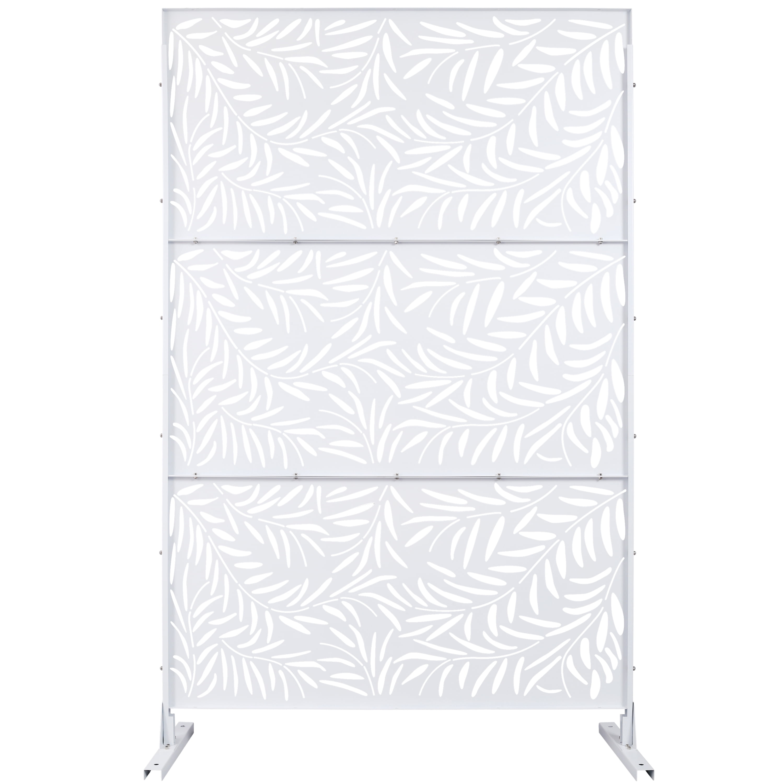 Outdoor Decor Privacy Screen, 76"Hx48"W Freestanding Metal Room Divider for Deck Balcony, Black
