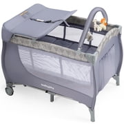 Topbuy 3 in 1 Foldable Baby Playard Changing Table& Nursery Center with Bassinet Gray