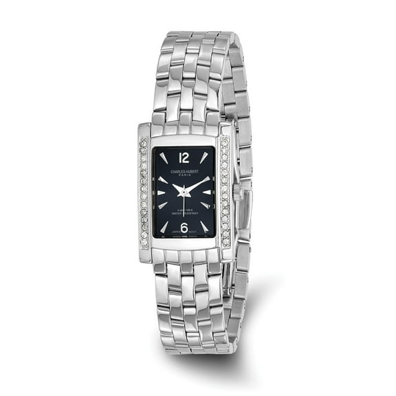 Charles Hubert Ladies Elegant Solid Stainless Steel Black Dial Watch
