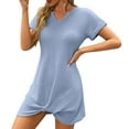 thumbnail image 2 of Drses‌‌ ‌‌‌‌‌‌‌‌‌‌‌‌‌‌‌‌Women's Waffle Knit Twist Cover Up Dress - Short Sleeve V Neck Swimsuit Beach Mini Dress, 2 of 7