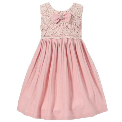 Richie House Little Girls Pink Lace Bejeweled Bow Dress 5 - Walmart.com