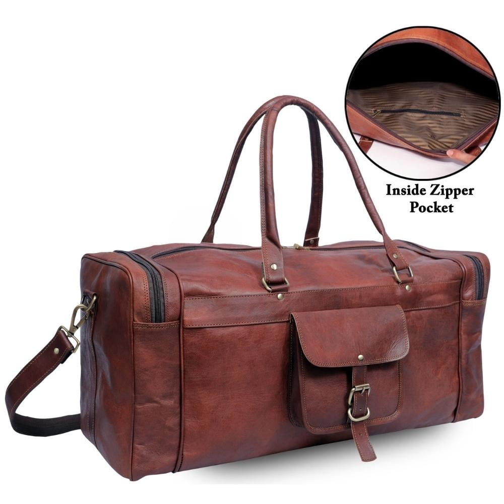 Agwani Handicraft Genuine Leather Duffel 24 Inch, Travel Overnight Weekend Bag for Men, Brown Vintage Gym Sports & Vacation Luggage.