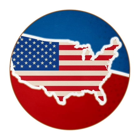

OWNTA USA American Map Flag Pattern Premium Microfiber Leather Round Coasters (6PCS) - 11x11 cm/4.3x4.3 in - Durable & Stylish Cup Mat Set
