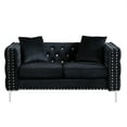 thumbnail image 3 of 59.4" Loveseat Sofa, Modern Velvet Tufted Upholstered Accent Loveseat Sofa with 2 Pillows and Jeweled Buttons 2-Seater Sofa with Curved Backrest & Square Arm and Metal Legs for Living Room, Black, 3 of 7