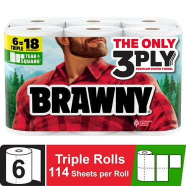 Brawny Tear-a-Square 3-Ply Paper Towels, 6 Triple Rolls
