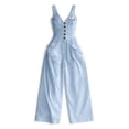 thumbnail image 6 of VBVC Women's Cotton-Linen Cargo Jumpsuit,V-Neck Button Down Romper For Women,Ladies Summer Sleeveless Wide Leg Outfit Set with Pockets,Light Blue,S-2XL, 6 of 8