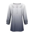thumbnail image 4 of hxobax Women's T-Shirts Fall Rolled Long Sleeve Tops V Neck Button Shirts Ombre Tunic Pleated Blouse, 4 of 5