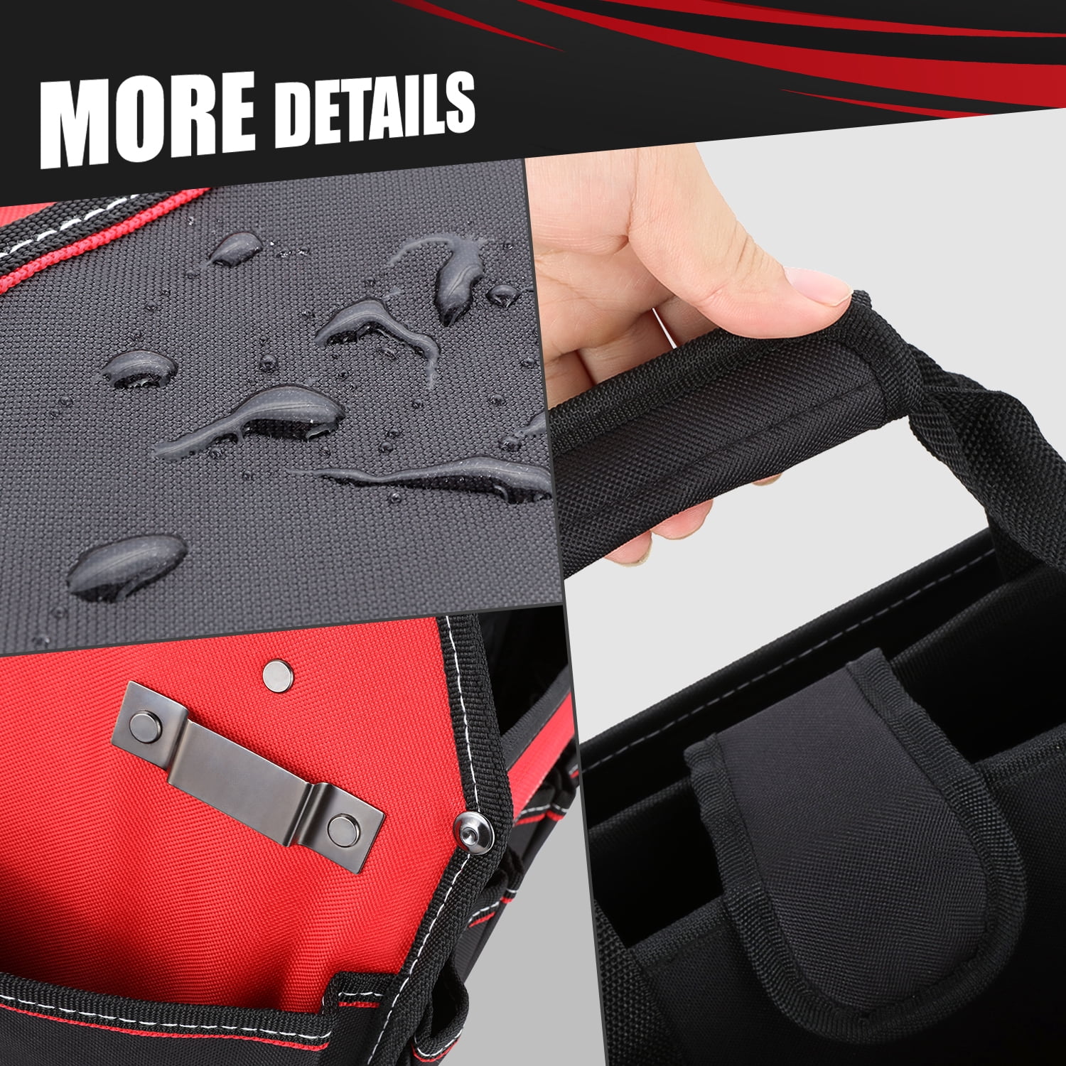 DNA Motoring TOOLS-00207 Red 21 PCs Portable Tool Kit Household General Repair Combination Pliers Adjustable Wrench Set Hand Tool Canvas Bag