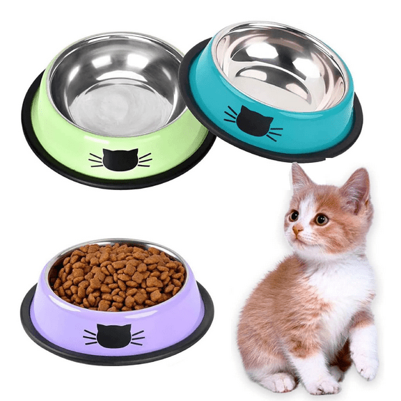3pcs Non-Slip Cat Bowls, Stainless Steel Cat Food Bowls Unbreakable Thicken Cat Feeder Bowl, Cat Dishes Pet Water Bowl