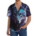 thumbnail image 1 of Balery Purple Sky Wolf Camisa Casual de Manga Corta con Botones para Hombre, Texturizada, Estilo Cubano, para Playa, Verano-Large, 1 of 5