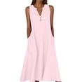 thumbnail image 2 of HongQid Womens Sleeveless Henley Maxi Dress Linen Blend Casual A Line Dress With Pockets Summer, 2 of 5