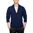 thumbnail image 2 of Matchstick Men's V-Neck Shawl Collar Button-up Cardigan Cotton Knitted Sweater with Pockets, 2 of 9