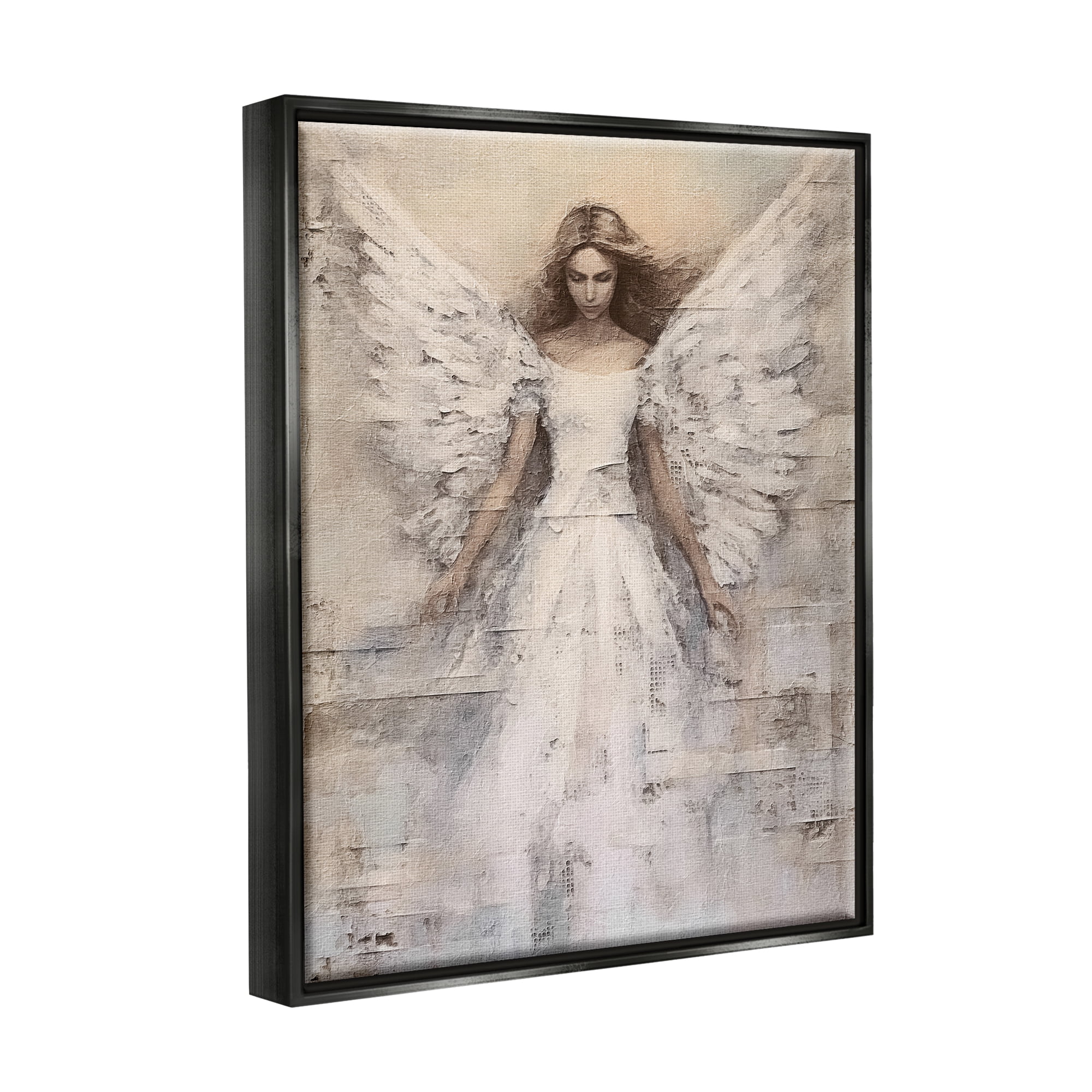 Stupell Industries Spiritual Abstract Angel Abstract Painting Black Floater Framed Canvas Art Print Wall Art, 17 x 21