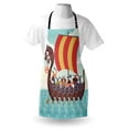 thumbnail image 4 of Vikings Apron, Whimsical Cartoon Illustration of Dragon Ship and Funny Characters, Unisex Kitchen Bib with Adjustable Neck for Cooking Gardening, Adult Size, Pale Seafoam Multicolor, by Ambesonne, 4 of 4