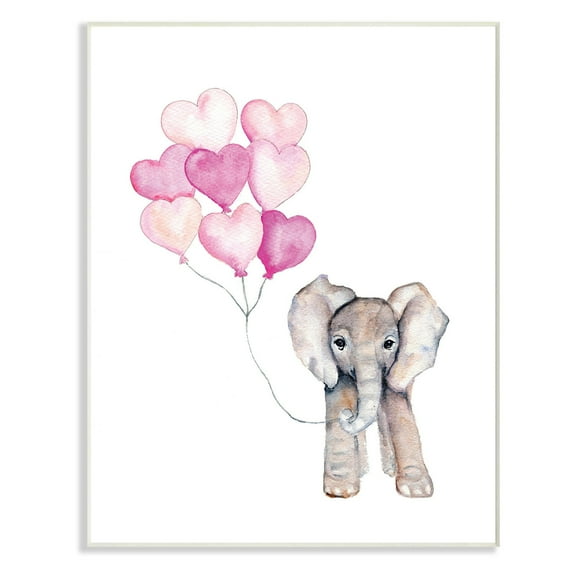 The Kids Room by Stupell Baby Elephant with Pink Heart Balloons Wall Plaque Art, 10 x 0.5 x 15
