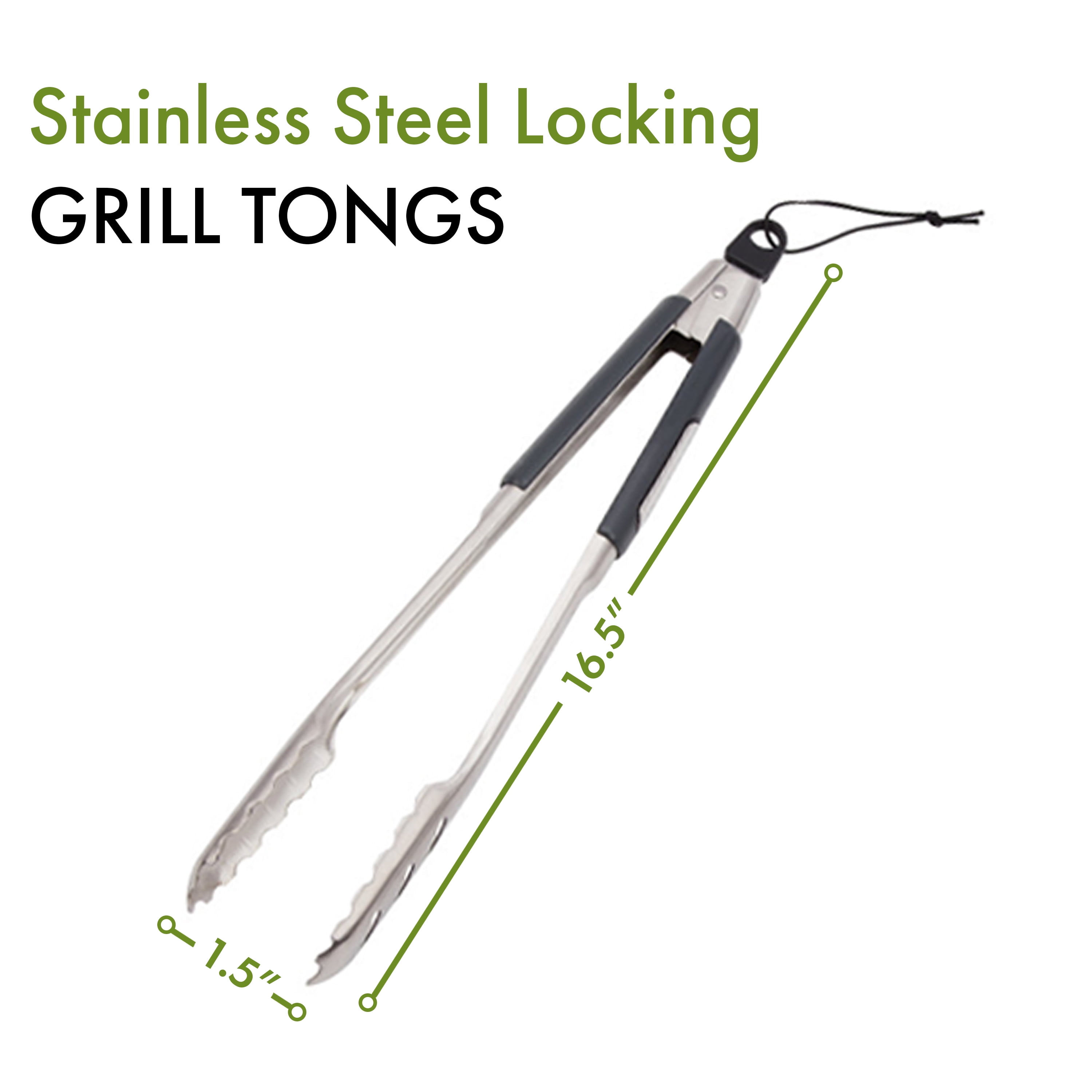 Tongs Fork and Silicone Basting Brush BBQ Grill Tools Set 4 Pieces, Heavy Duty Stainless Steel Barbecue Grill Accessories Including Spatula 11yd Leather Hanging Rope 