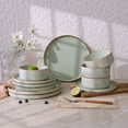 thumbnail image 6 of Famiware Nebula Stoneware Dinnerware Sets, 12-Piece Dish Set, Light Green with Brown Rim, 6 of 7